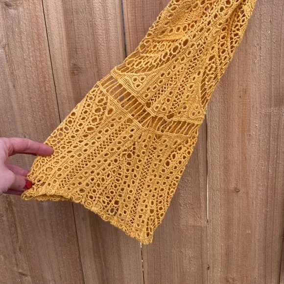 Jen's Pirate Booty Jasmine Crochet Mini Dress Small Yellow Orange Bell Sleeve - Picture 5 of 13
